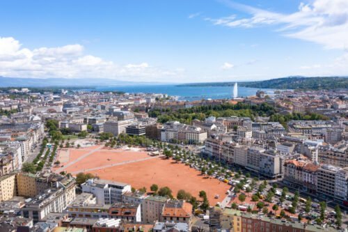 Blick auf Plainpalais in Genf